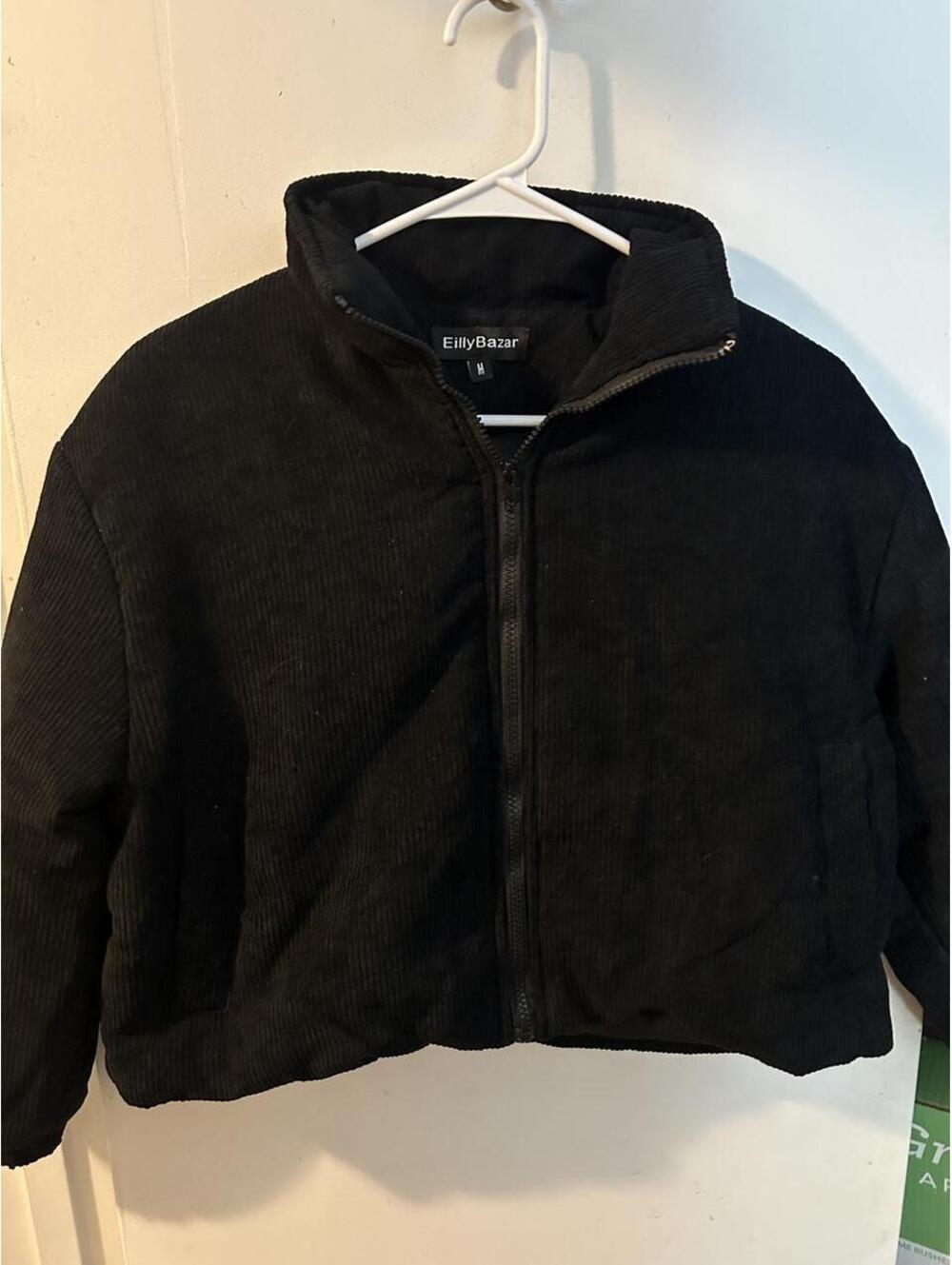 Eilly Bazar Black corduroy zip-up cropped jacket in a M
